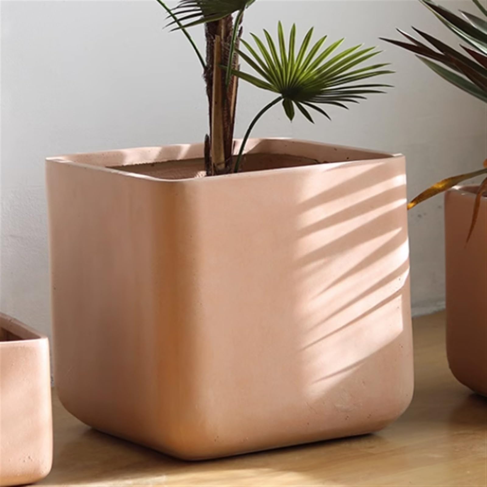 Flower Pot Plant Pots Square Large Faux Concrete High Model Green